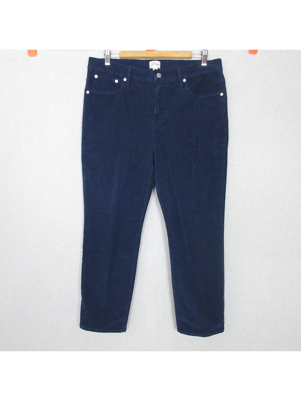 J Crew Navy Corduroy Pants Women's 32P Blue Straight Leg Cropped Preppy 36x25.5